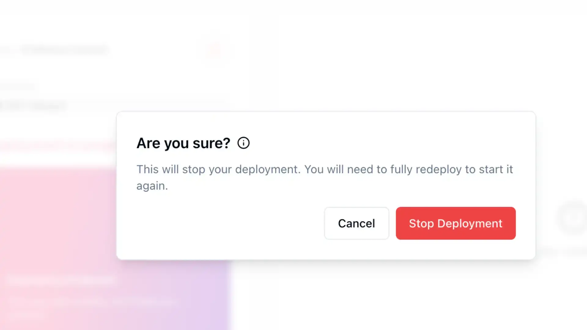 Arcee platform stop deployment confirmation dialog