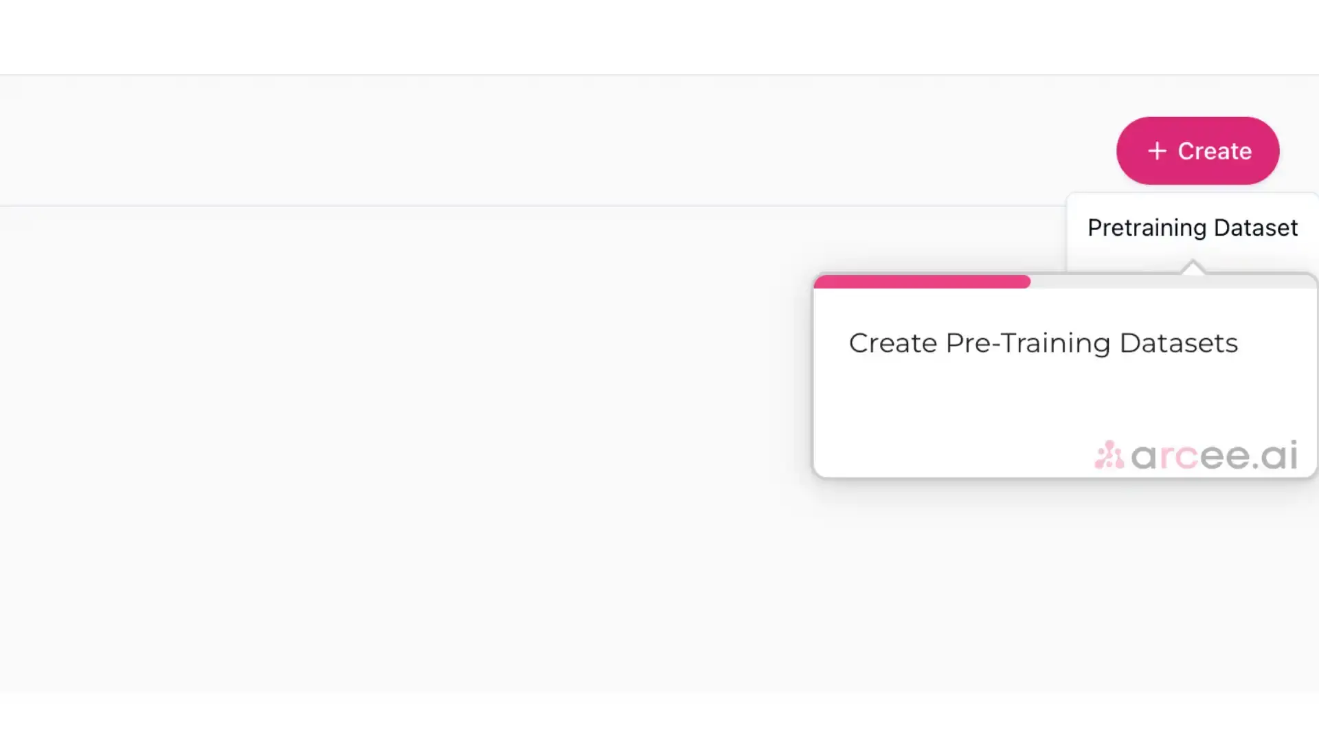 Arcee platform interface for creating pre-training datasets